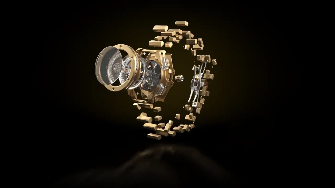 Rozložený 3D model luxusních hodinek v konfigurátoru iShowroom